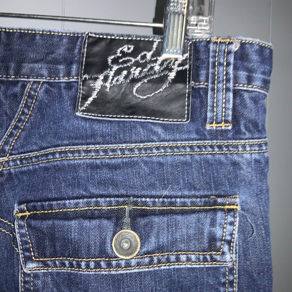 ED HARDY Denim C. AUDIGIER Button Fly Knee Pad Straight leg jeans Sz 33x 32 Y2K - Picture 11 of 14